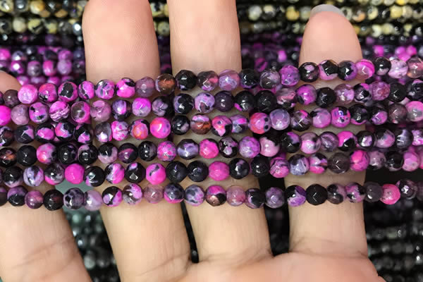 CAA2824 15 inches 4mm faceted round fire crackle agate beads wholesale