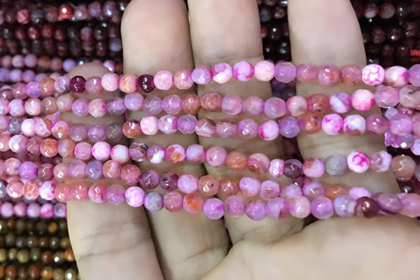 CAA2840 15 inches 4mm faceted round fire crackle agate beads wholesale