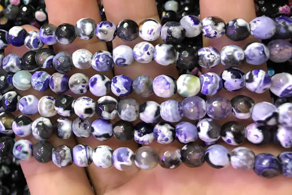 CAA2905 15 inches 6mm faceted round fire crackle agate beads wholesale