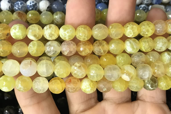 CAA2972 15 inches 8mm faceted round fire crackle agate beads wholesale