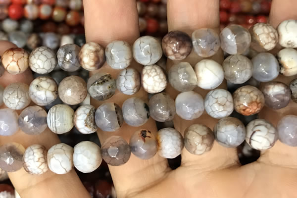 CAA2988 15 inches 8mm faceted round fire crackle agate beads wholesale