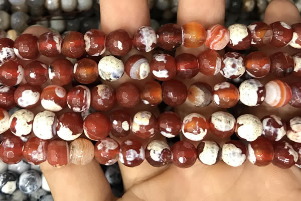 CAA2990 15 inches 8mm faceted round fire crackle agate beads wholesale