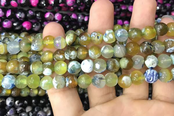 CAA3011 15 inches 8mm faceted round fire crackle agate beads wholesale