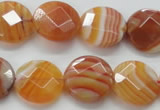 CAA306 15.5 inches 18mm faceted coin red line agate beads