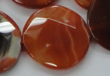 CAA307 15.5 inches 34mm faceted coin red line agate beads