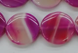 CAA310 15.5 inches 24mm flat round fuchsia line agate beads