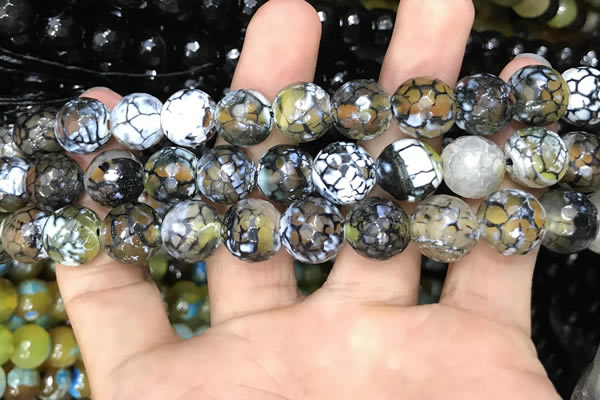 CAA3136 15 inches 12mm faceted round fire crackle agate beads wholesale