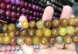 CAA3138 15 inches 12mm faceted round fire crackle agate beads wholesale