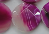 CAA314 15.5 inches 35mm faceted coin fuchsia line agate beads