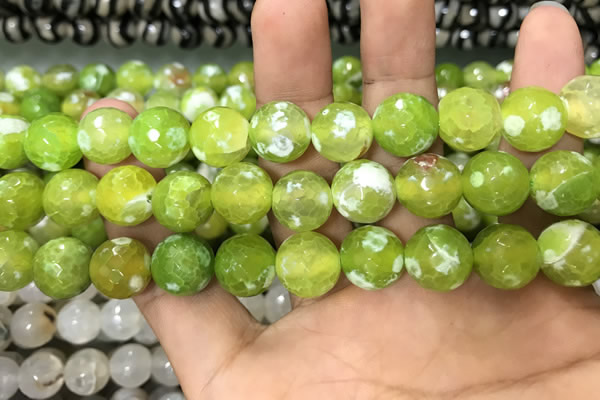 CAA3154 15 inches 12mm faceted round fire crackle agate beads wholesale