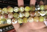 CAA3181 15 inches 14mm faceted round fire crackle agate beads wholesale