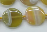 CAA319 15.5 inches 25mm flat round yellow line agate beads