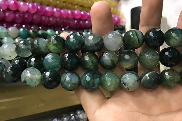 CAA3193 15 inches 14mm faceted round fire crackle agate beads wholesale