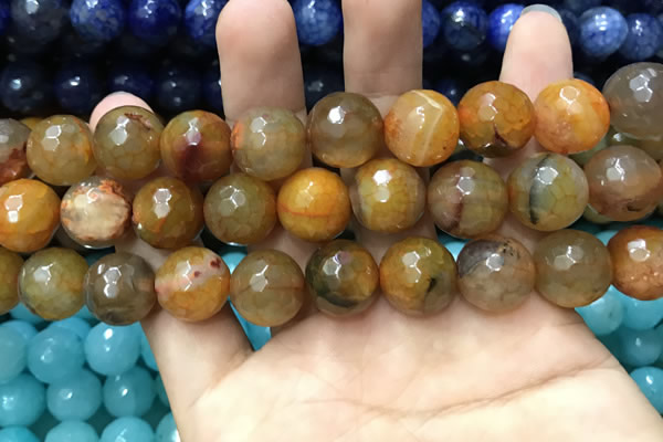 CAA3194 15 inches 14mm faceted round fire crackle agate beads wholesale