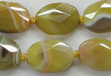 CAA324 15.5 inches 18*25mm faceted oval yellow line agate beads