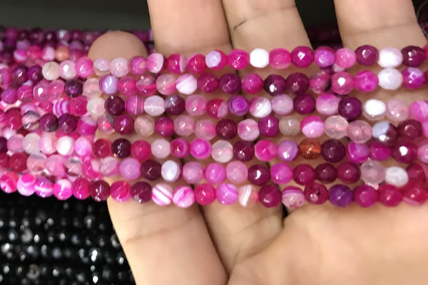 CAA3251 15 inches 4mm faceted round line agate beads wholesale