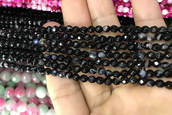 CAA3257 15 inches 4mm faceted round line agate beads wholesale