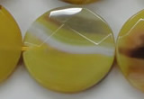 CAA328 15.5 inches 35mm faceted coin yellow line agate beads