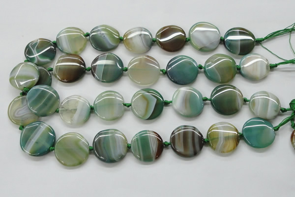 CAA332 15.5 inches 24mm flat round green line agate beads