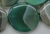 CAA333 15.5 inches 34mm flat round green line agate beads