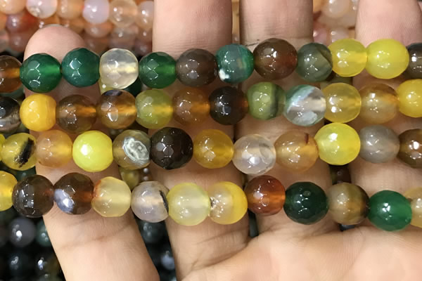 CAA3347 15 inches 8mm faceted round agate beads wholesale