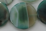 CAA335 15.5 inches 35mm faceted coin green line agate beads