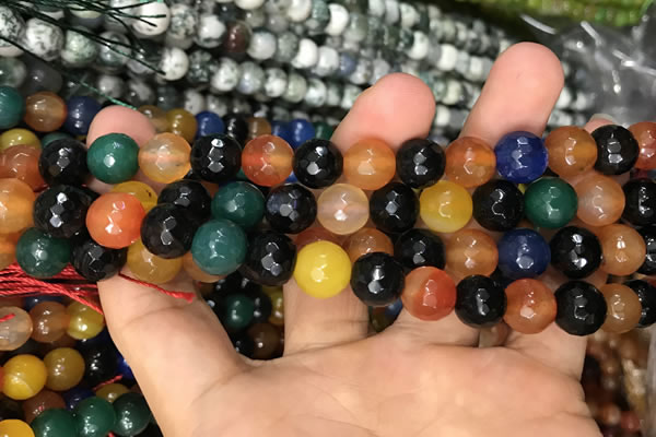 CAA3383 15 inches 10mm faceted round agate beads wholesale