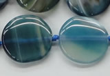 CAA340 15.5 inches 25mm flat round blue line agate beads