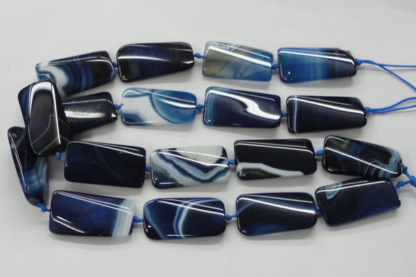 CAA345 15.5 inches 20*45mm twisted rectangle blue line agate beads