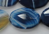 CAA350 15.5 inches 18*25mm faceted oval blue line agate beads