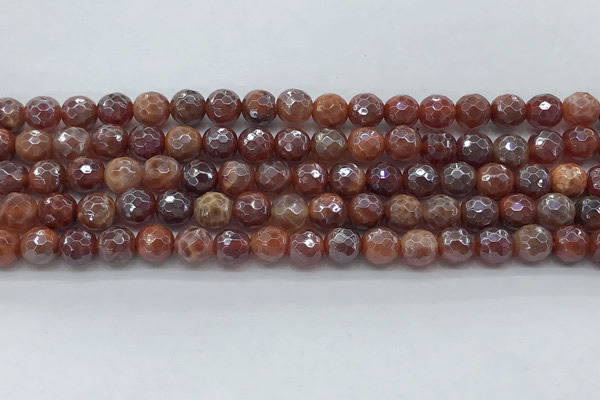 CAA3509 15.5 inches 6mm faceted round AB-color fire agate beads