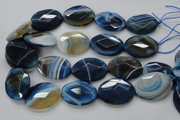 CAA351 15.5 inches 30*40mm faceted oval blue line agate beads