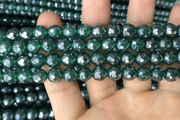 CAA3544 15.5 inches 8mm faceted round AB-color green agate beads