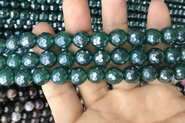 CAA3545 15.5 inches 10mm faceted round AB-color green agate beads