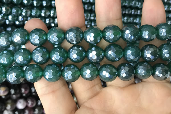 CAA3546 15.5 inches 12mm faceted round AB-color green agate beads