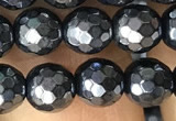 CAA3555 15.5 inches 6mm faceted round AB-color black agate beads