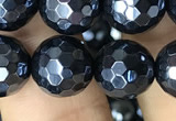 CAA3557 15.5 inches 10mm faceted round AB-color black agate beads