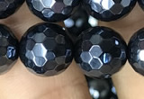 CAA3558 15.5 inches 12mm faceted round AB-color black agate beads