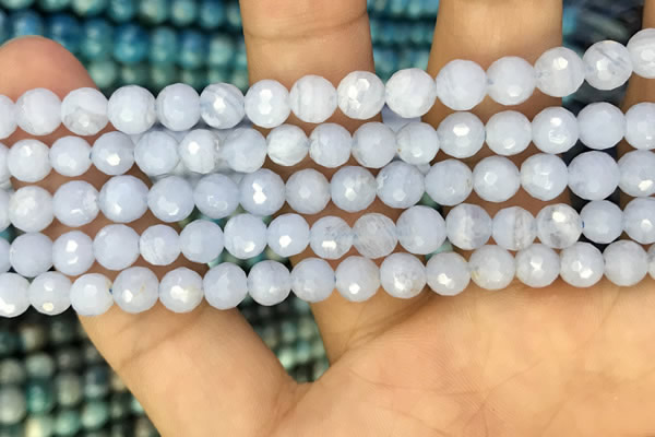 CAA3560 15.5 inches 6mm faceted round blue lace agate beads