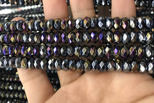 CAA3573 15.5 inches 5*8mm faceted rondelle AB-color black agate beads