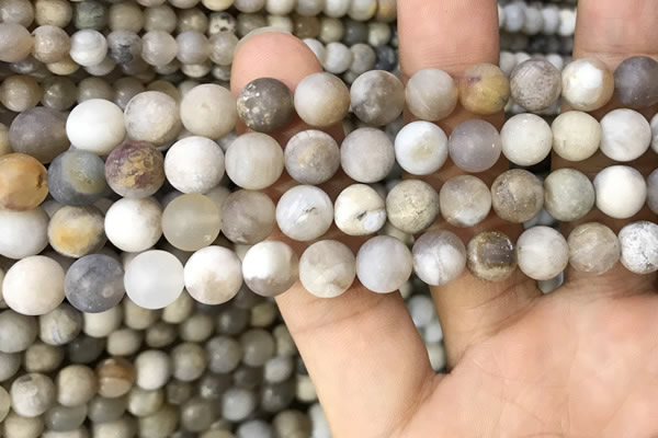 CAA3588 15.5 inches 8mm round matte ocean fossil agate beads