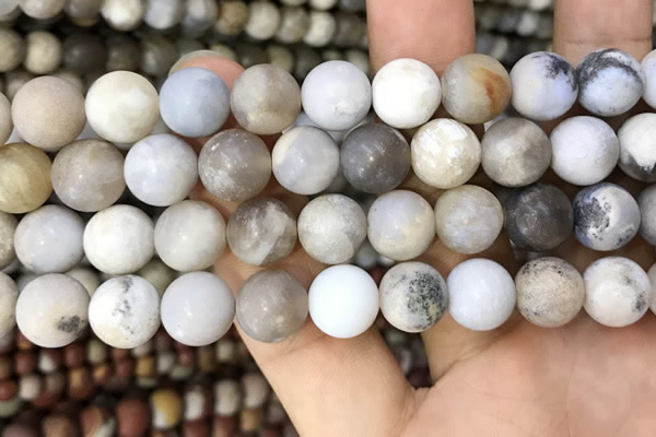 CAA3590 15.5 inches 12mm round matte ocean fossil agate beads