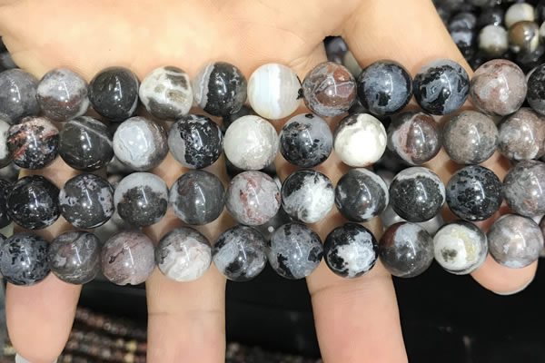 CAA3594 15.5 inches 10mm round black zebra agate beads wholesale