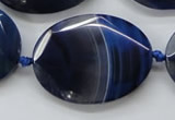 CAA365 15.5 inches 30*40mm faceted oval blue line agate beads