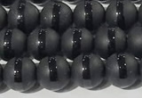 CAA3650 15.5 inches 6mm round matte & carved black agate beads