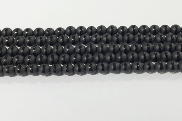 CAA3650 15.5 inches 6mm round matte & carved black agate beads