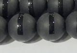 CAA3652 15.5 inches 10mm round matte & carved black agate beads