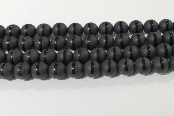 CAA3652 15.5 inches 10mm round matte & carved black agate beads