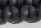 CAA3653 15.5 inches 12mm round matte & carved black agate beads