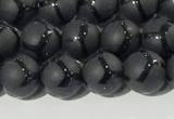 CAA3655 15.5 inches 6mm round matte & carved black agate beads